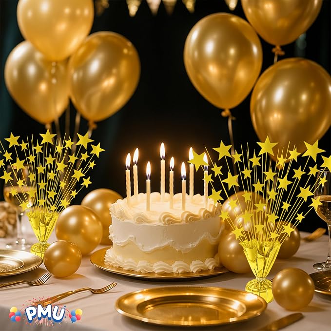 PMU 6 Pack Bursting Star Metallic Foil Spray Centerpiece- Gold Balloon Weights - Image 5