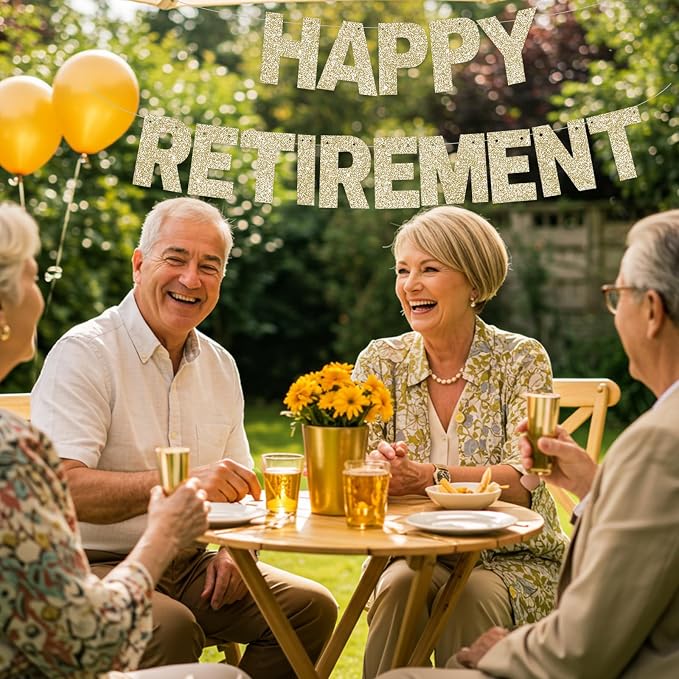 Glitter Champagne Gold Happy Retirement Banner Pre-Strung Retirement Party - Image 5
