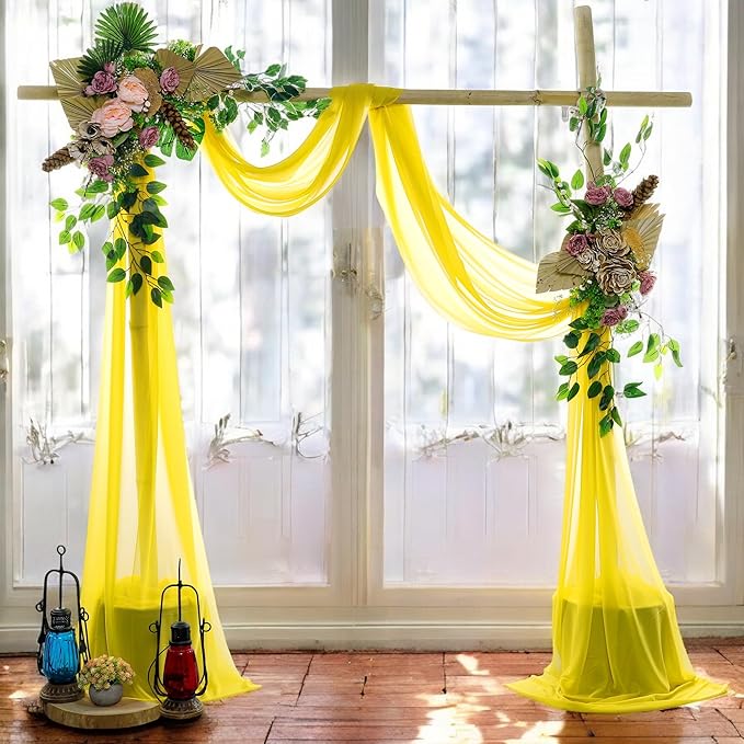 MDS Halloween Chiffon Draping Fabric - 1 Panel, 30" Wide x 40ft Long - Sheer Spooky Arbor & Canopy Drapery for Haunted House Backdrops, Party Ceilings, DIY Costumes & Themed Events - Yellow
