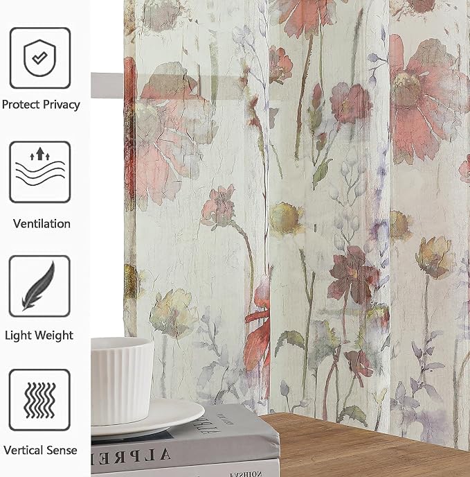 Crushed Kitchen Window Curtains 45 Inches Length 2 Panels, Elegant Farmhouse - Image 2