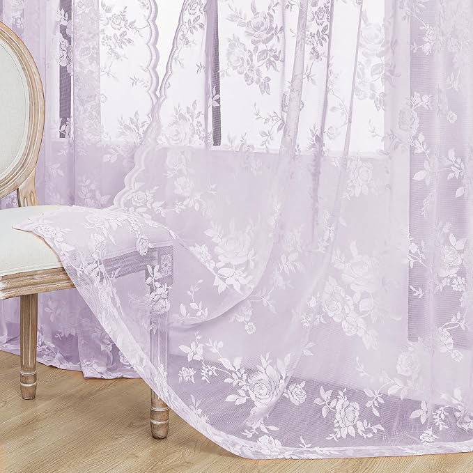 SEEKRIGHT Violet Lace Curtains 72 Inch Length 2 Panels Set Romantic Purple - Image 5