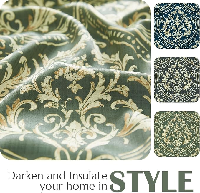 jinchan Blackout Curtains for Bedroom, Sage Damask Patterned Curtains 84 Inch - Image 6