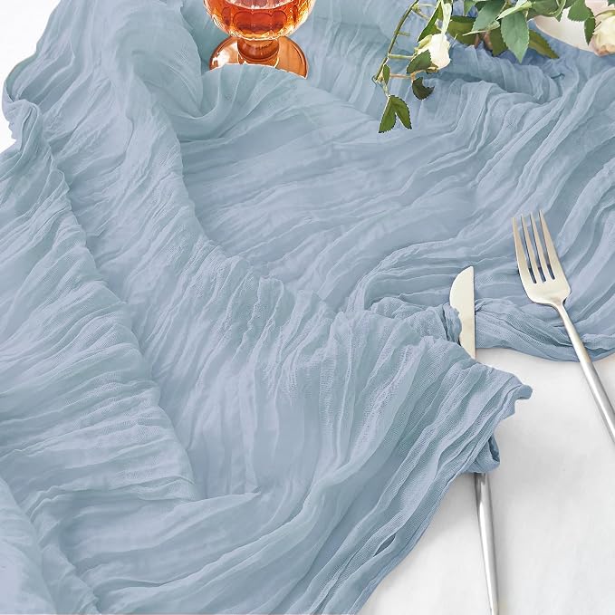 IVAPUPU 4 Pcs Cheesecloth Table Runner - 10ft Dusty Blue Boho Gauze Cheese - Image 3