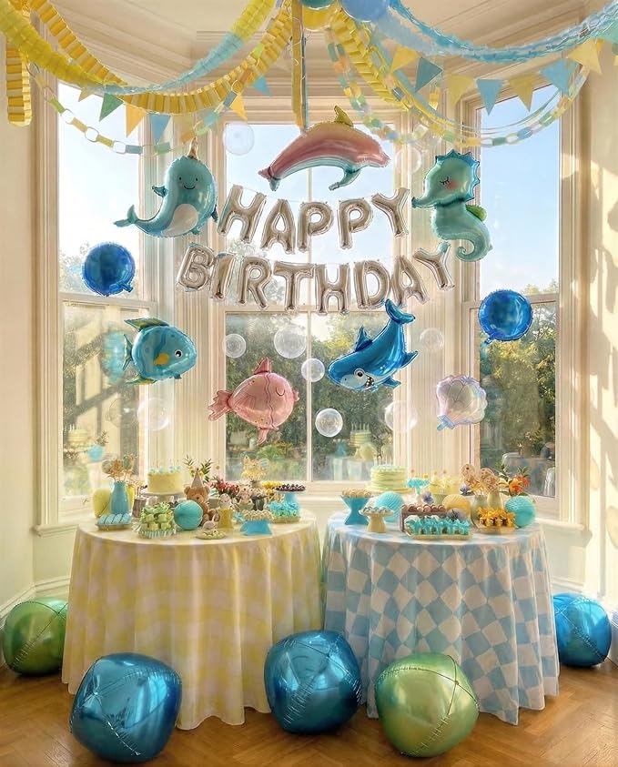 41 PCS Happy Birthday Under the Sea Foil Balloon Party Decorations Kit by Vrukiaa