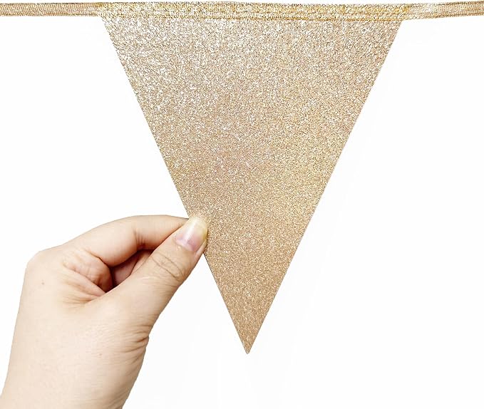 Champagne Gold Dusty Rose Pink Beige Party Pennant Banner Flag Hanging Glitter - Image 6