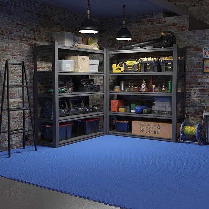 Home Gym Mat, Puzzle Exercise Mat, EVA Interlocking Foam Floor Tiles for Home Workout Equipment and Kids' Play Areas - Blue, 24 in x 24 in x ½ in - 24 Tiles (Blue, 24 Pack 96 sq ft)