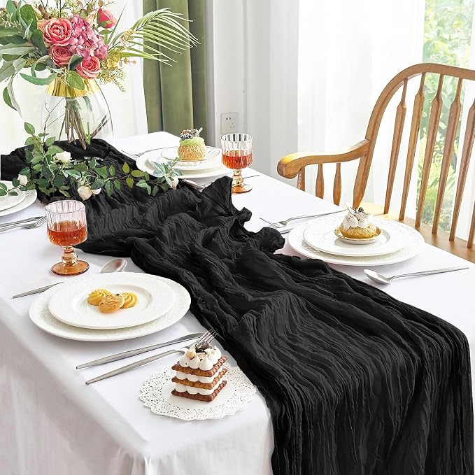 IVAPUPU 10 Pcs Cheesecloth Table Runner - 10ft Black Boho Gauze Black Cheese - Image 8