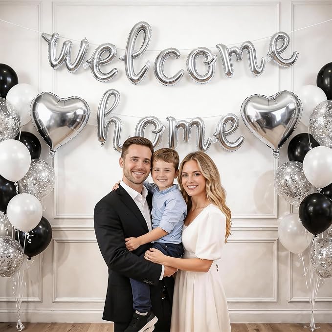 Welcome Home Balloons Silver, 16Inch Welcome Home Foil Banner - Image 3