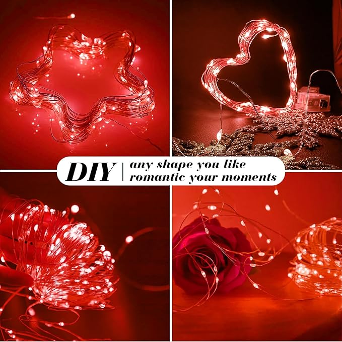 ZGWJ 8 Pack Fairy Lights Battery Operated, 7ft 20 Mini LED Fairy String Lights Silver Wire 3 Modes for DIY, Parties, Wedding, Bedroom, Halloween Christmas Decoration Red