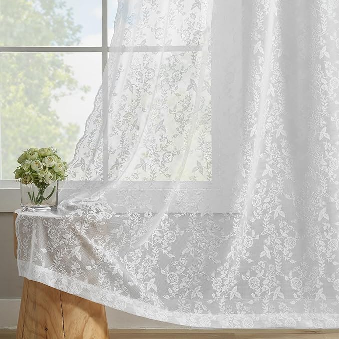 FINECITY White Floral Lace Curtains - Image 5