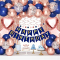 Navy Blue Rose Gold Happy Birthday Decorations Kit, Rose Gold Balloons Birthday by HGH