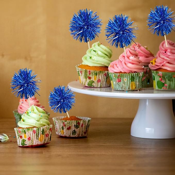 Gyufise 30Pcs Foil Firework Cupcake Toppers Sparkle Tinsel Cake Toppers Tinsel - Image 5