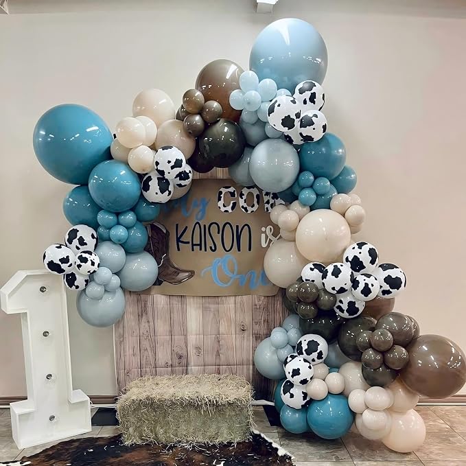 Blue Brown White Cow Balloons Rodeo Birthday Decoration Cowboy Baby Shower | - Image 2
