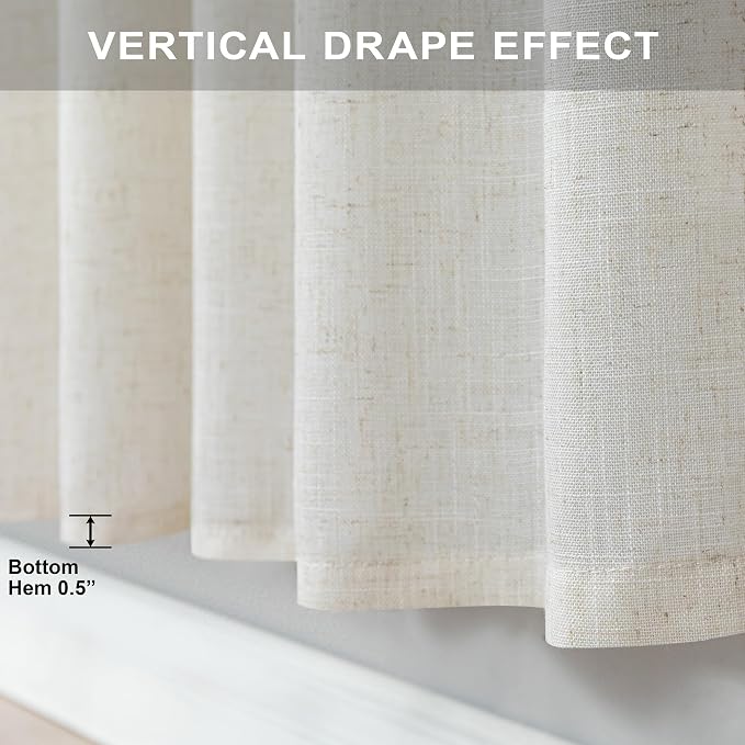 Natural Linen Curtains for Small Windows 38 Inch Wide 2 Panels Set Back Tab - Image 6