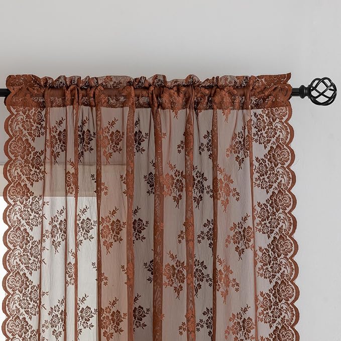 Kotile Warm Brown Sheer Lace Curtains - Image 3