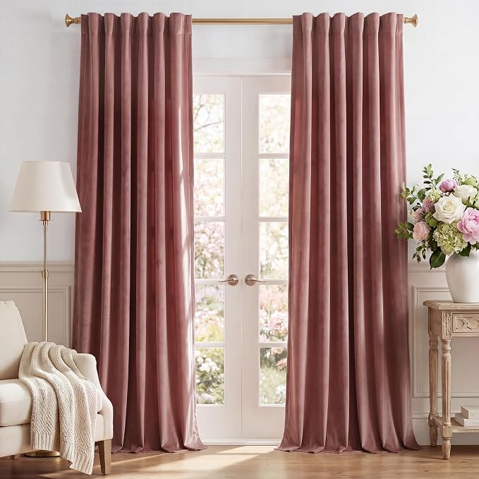Mauve Velvet Curtains for Home Theater Room Nursery, Back Tab Pinch Pleat by StangH