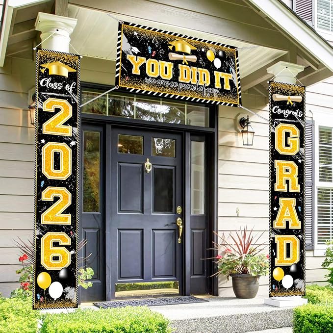 Black and Gold Graduation Decorations Class of 2026 Congrats Grad Banner Grad - Image 4
