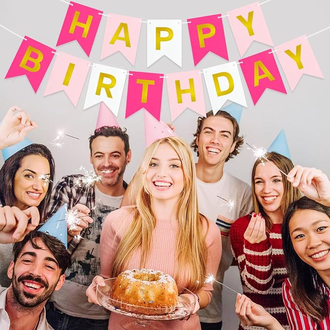Pre-Strung Pink Happy Birthday Banner Sign - Image 4