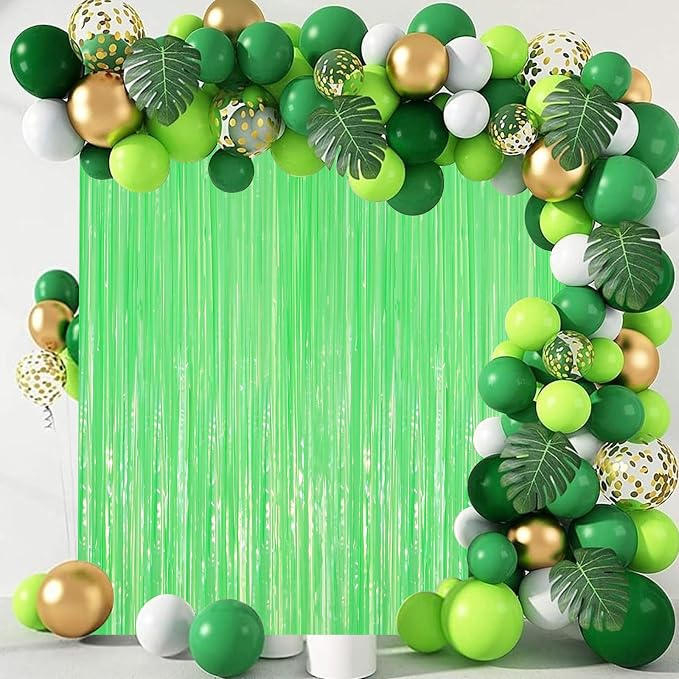 Voircoloria Pastel Green Foil Fringe Backdrop Curtains, 3 Pack | Tinsel - Image 7