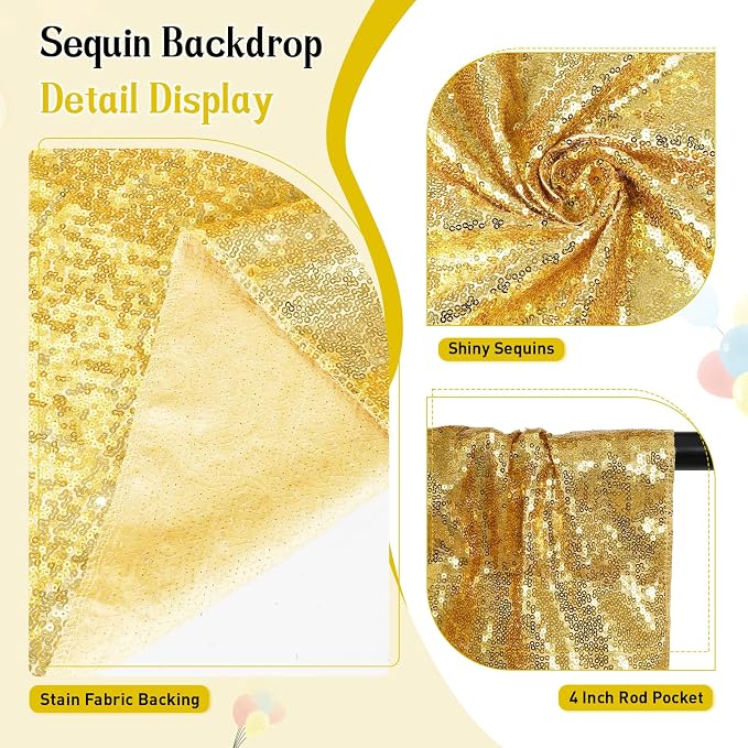 SquarePie 8x10ft Gold Sequin Backdrop, High Density Non-Transparent Glitter - Image 4