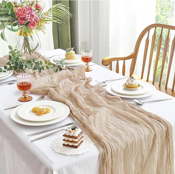 IVAPUPU 2 Pcs Cheesecloth Table Runner - 10ft Nude Boho Gauze Cheese Cloth - Image 8