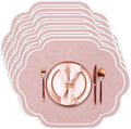 6 Pcs Pink Wedding Placemats Scalloped Embroidered Cotton Linen Placemats 17" x by Breling