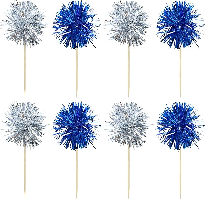 Gyufise 30Pcs Foil Firework Cupcake Toppers Sparkle Tinsel Cake Toppers Tinsel - Image 3