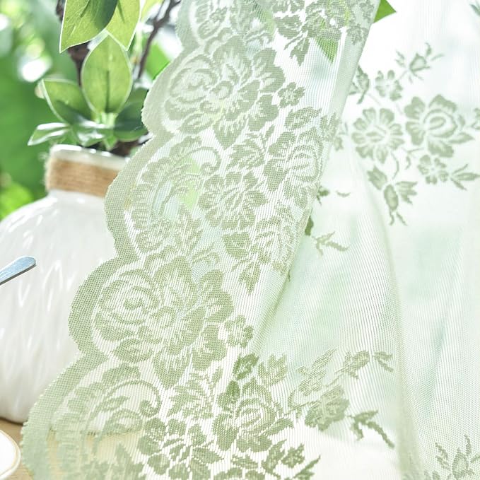 Kotile Short Sage Green Lace Curtains - Image 5