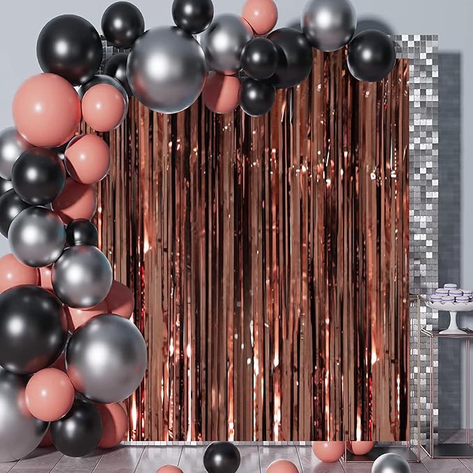 Voircoloria Brown Foil Fringe Backdrop Curtains, 2 Pack | Tinsel Streamers - Image 7