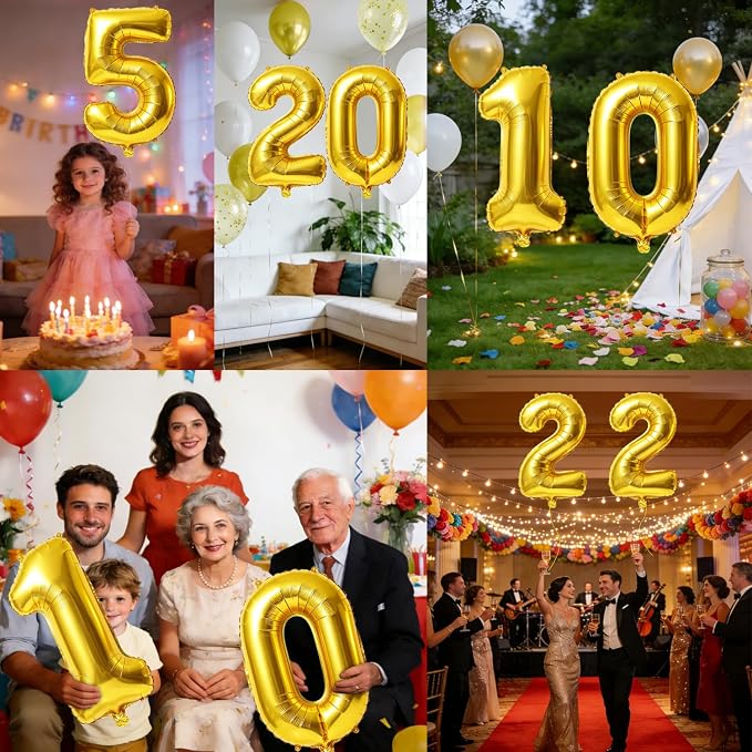 40 Inch Number 5 Balloons for 5th Birthday Party Decorations, 0-100 Gold Large - Image 7