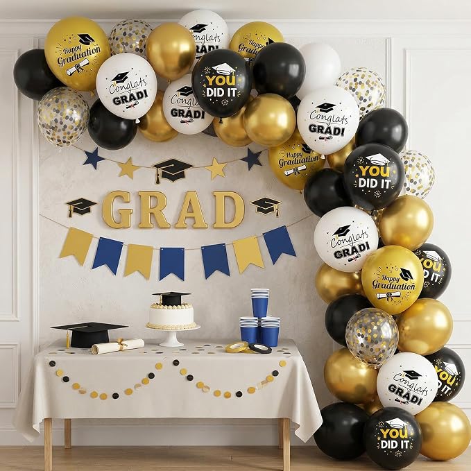 Black Gold Graduation Balloons, 12 Inch Metallic Gold and Black Graduation - Image 6