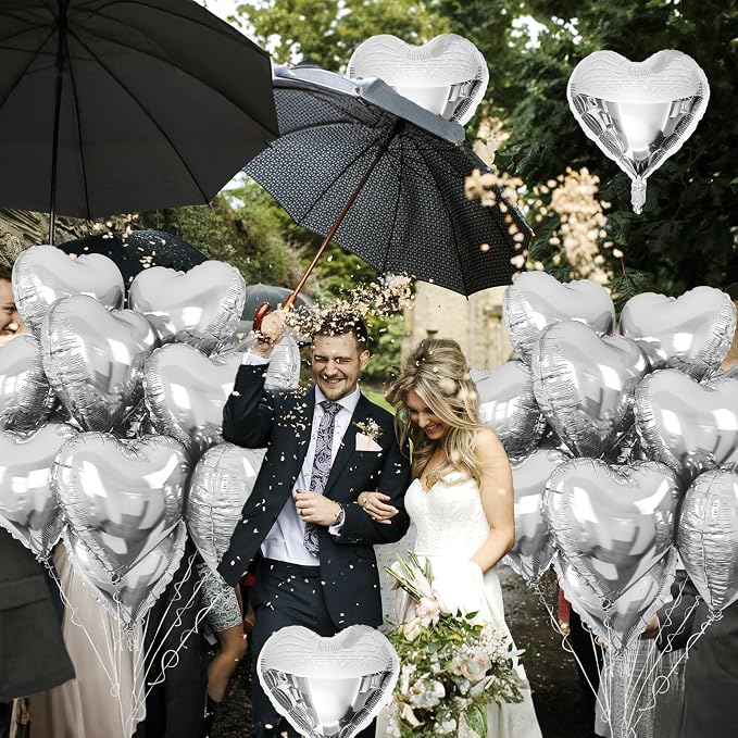 Silver Heart Foil Balloons, 18Inch Metallic Heart Foil Balloon - Image 4