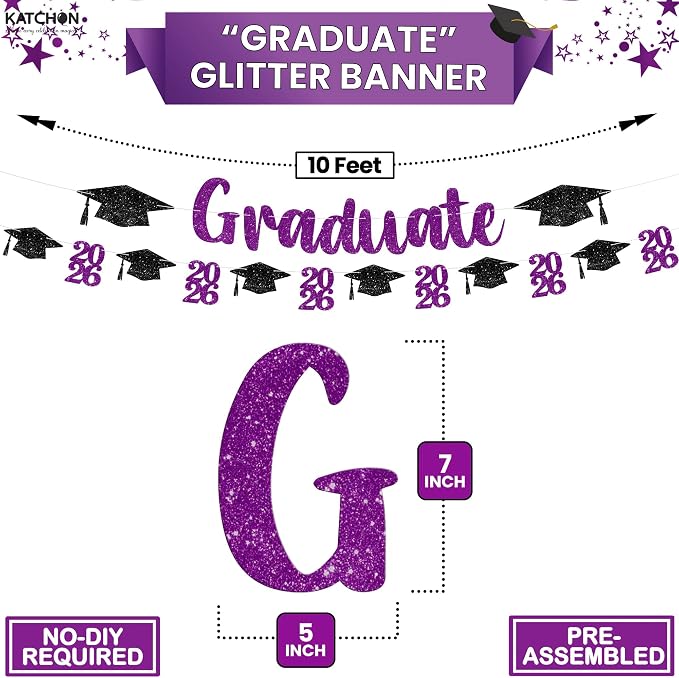 KatchOn Glitter Purple and Black Graduation Decorations 10 Feet | Pre- Strung - Image 2