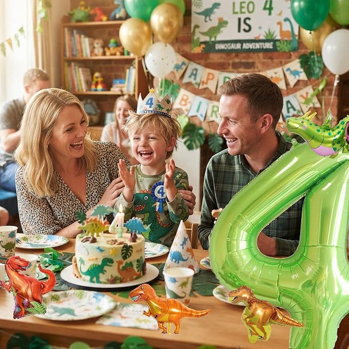 Dinosaur 4th Birthday Decorations 40 Inch Giant Green Number 4 Foil Balloon | - Image 7
