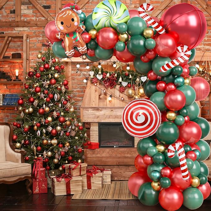 Christmas Balloon Garland Kit, Xmas Candy Cane Gingerbread Windmill Foil - Image 6