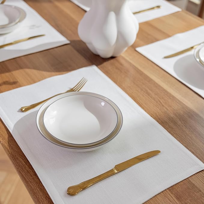 Demetex White Place Mats Set of 8 Washable Linen Placemats Heat Resistant - Image 6