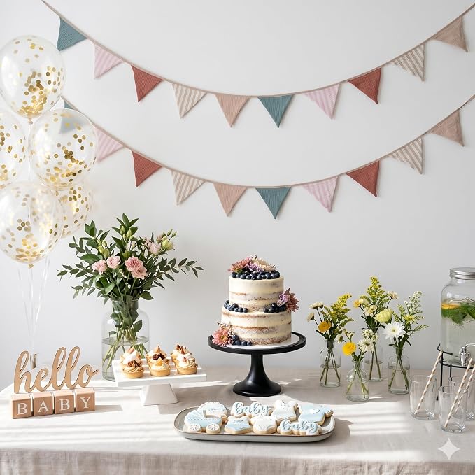 2Pcs Triangle Bunting Flag No-DIY Cotton Fabric Garland Reusable Party Banner - Image 4