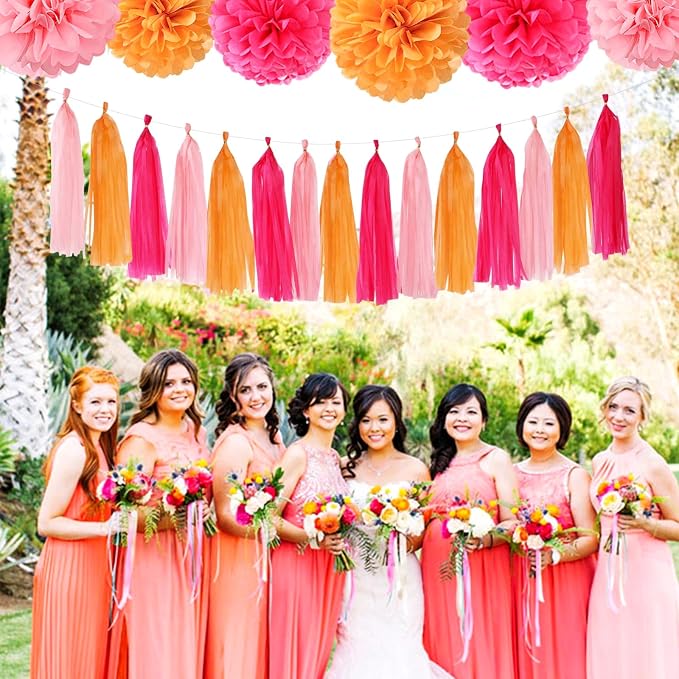 Hot-Pink Orange Fall Party-Decorations Tassel-Garland - Image 4