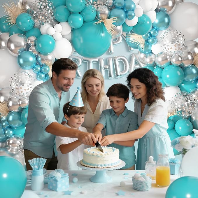 152Pcs Teal Silver White Balloons Arch Kit Different Size | Turquoise Blue - Image 4