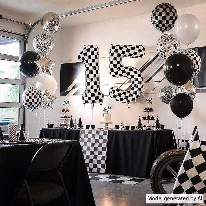 40 Inch Checkered Number 15 Balloon, Foil Helium Birthday Decoration | 40" - Image 7