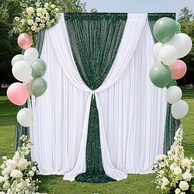 Green Sequin Backdrop Curtains 4 Pcs 2ftx8ft Glitter Shimmer Fabric | Sparkly - Image 5