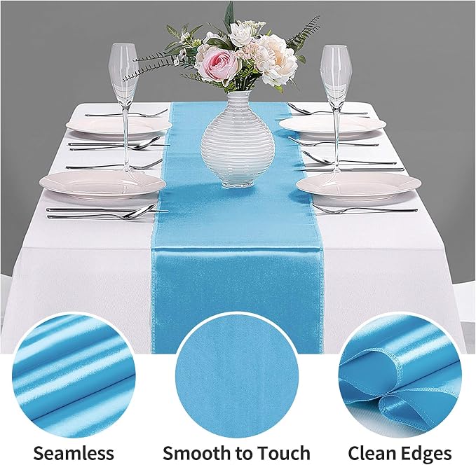 10-Pack Satin Table Runner Blue 12 x 108 inches Long, Table Runners - Image 3