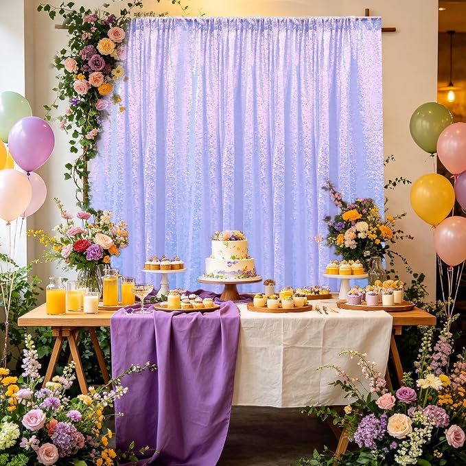 Sugargirl Mermaid Lavender Sequin Backdrop Curtain 4 Panels 2FTx8FT Glitter - Image 2