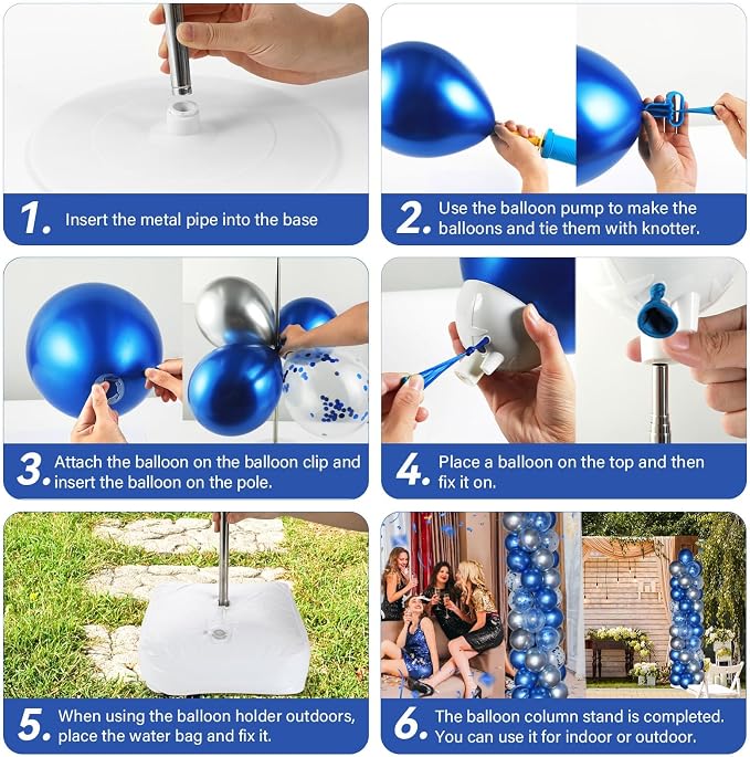 2 Sets Navy Blue and Silver Balloon Column Stand Kit - Image 5