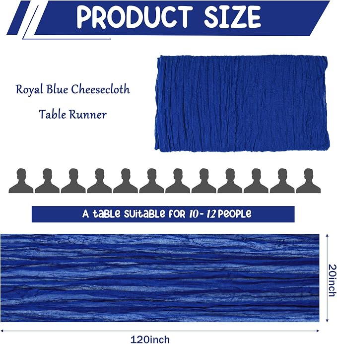 10 Pack Royal Blue Cheesecloth Table Runner 10FT Boho Gauze Fabric Table Runner - Image 2