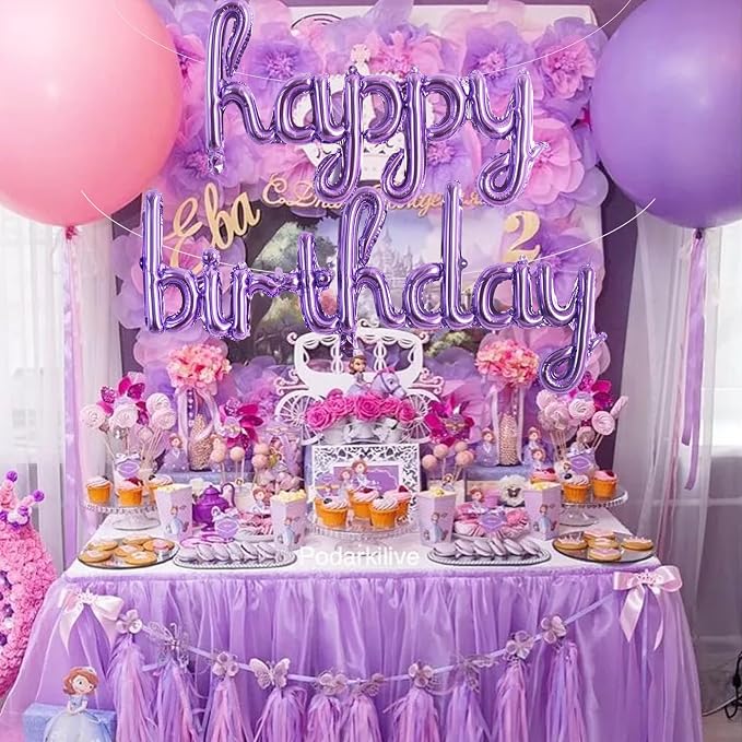 TONIFUL Purple Happy Birthday Balloons 16 Inch Purple Mylar Foil Script/Cursive - Image 6