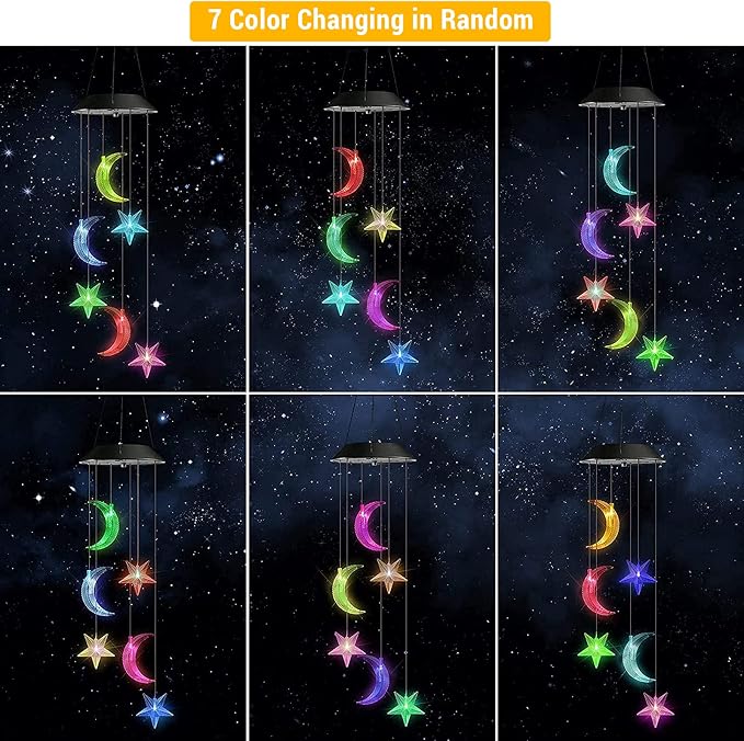 Toodour Solar Wind Chimes, Color Changing Wind Chimes Moon and Star | LED - Image 4