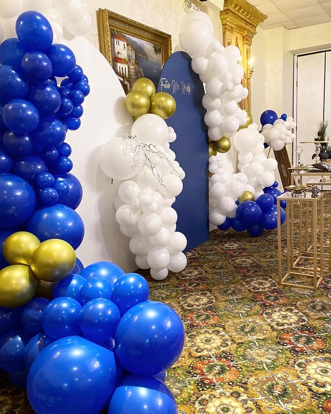 201Pcs Royal Blue and Gold Balloon Arch Kit, Explosion Star Blue Gold and White - Image 4