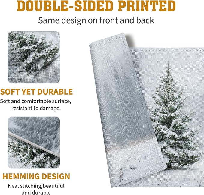 Winter Placemats Set of 4, 12x18 Inch Christmas Pine Tree Snowflake Linen Table - Image 5