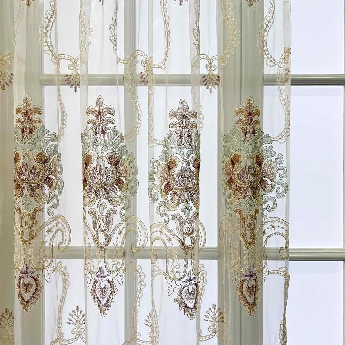 1pc Luxury Embroidered Floral Sheer Tulle Curtain - Image 7